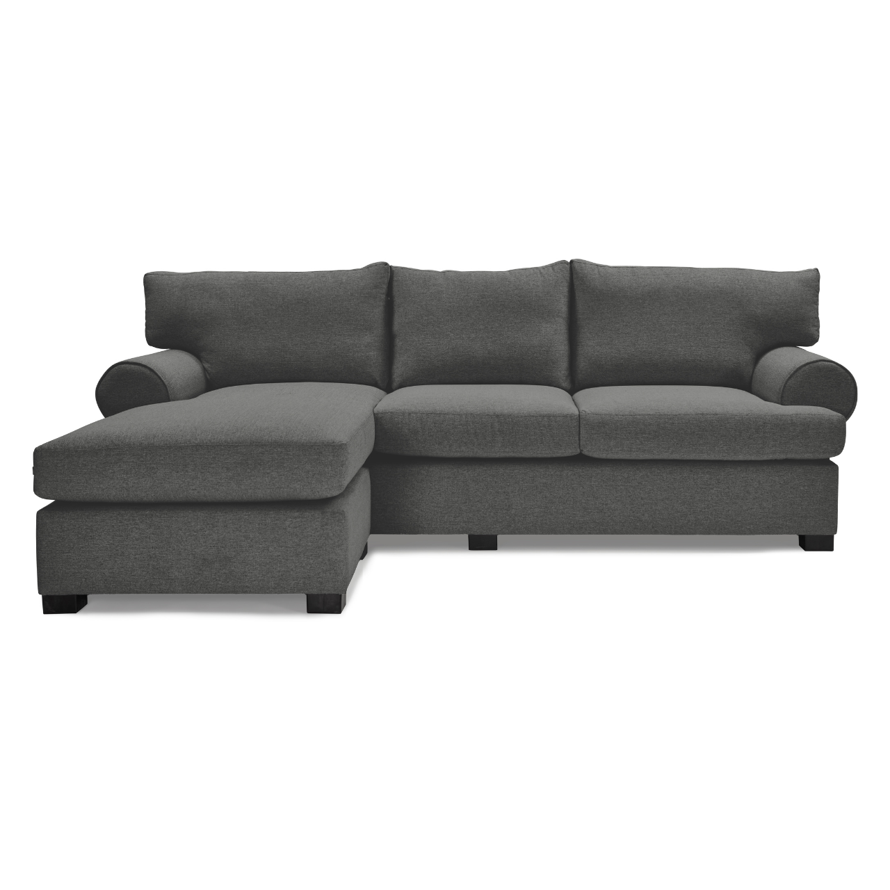 Side view of the Isabella L-Shaped Daybed, showcasing its classic round arms and customizable options.
