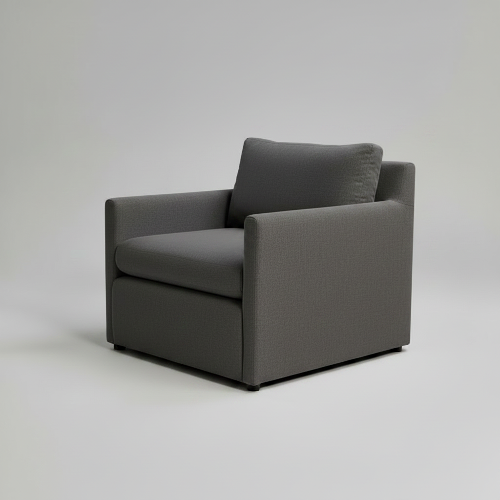 Gray armchair with a pillow on a light gray background