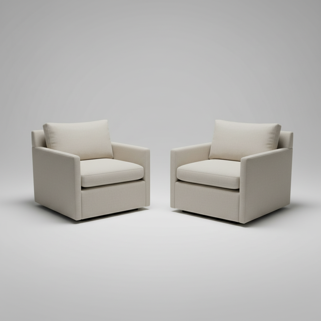 Two beige armchairs on a gray background