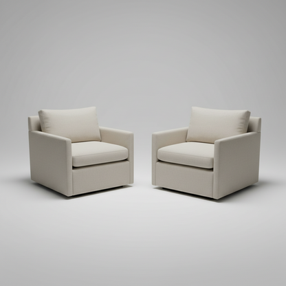 Two beige armchairs on a gray background