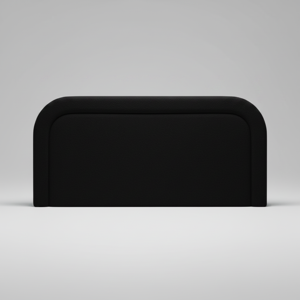 Black rectangular headboard on a grey background