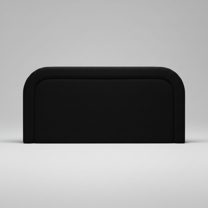 Black rectangular headboard on a grey background