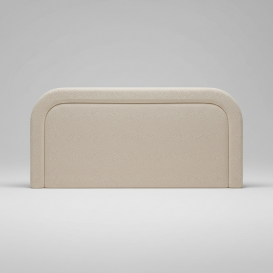 Beige upholstered headboard on a white background