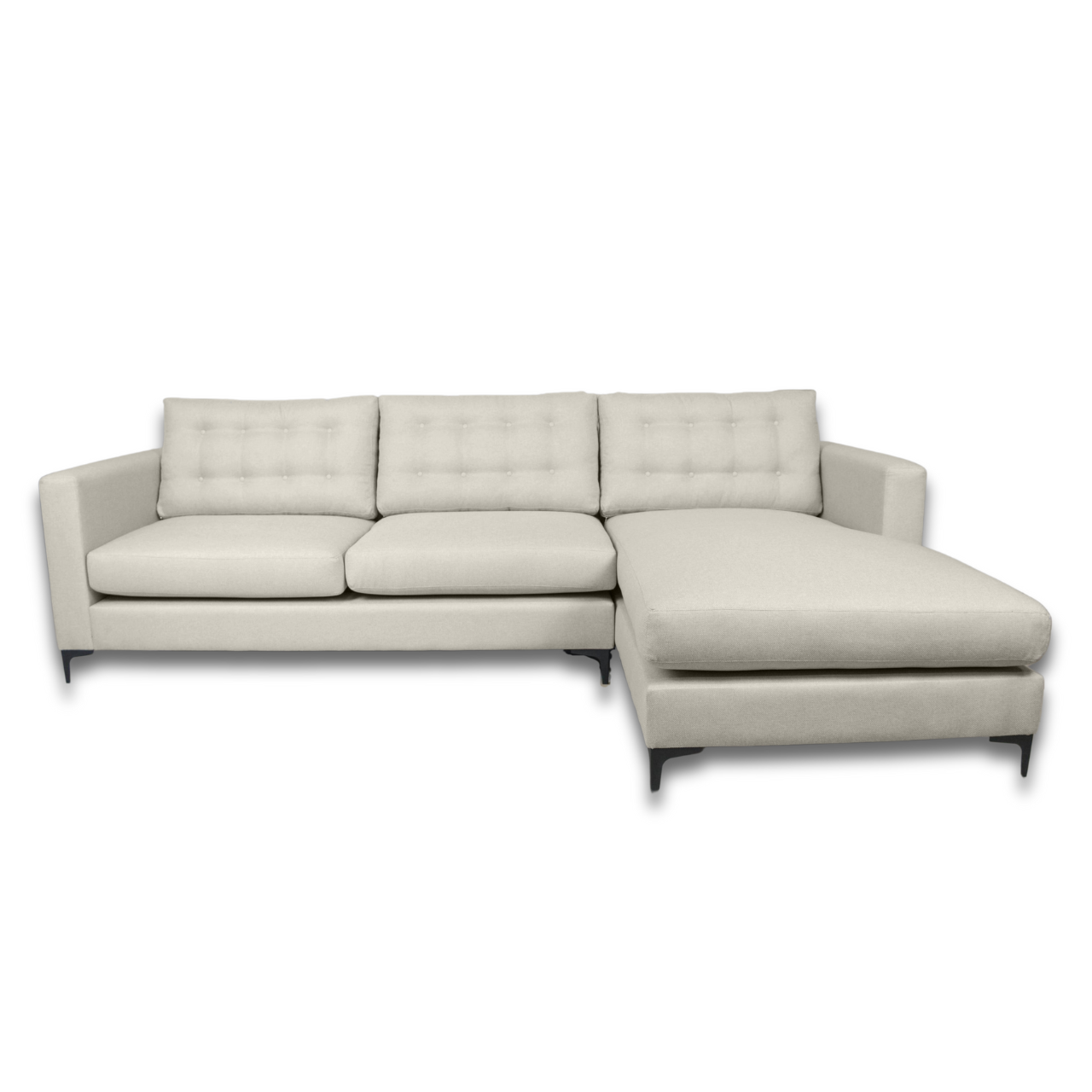Stylish Lisa L-Shaped Daybed with button-detailed cushions and customizable upholstery.