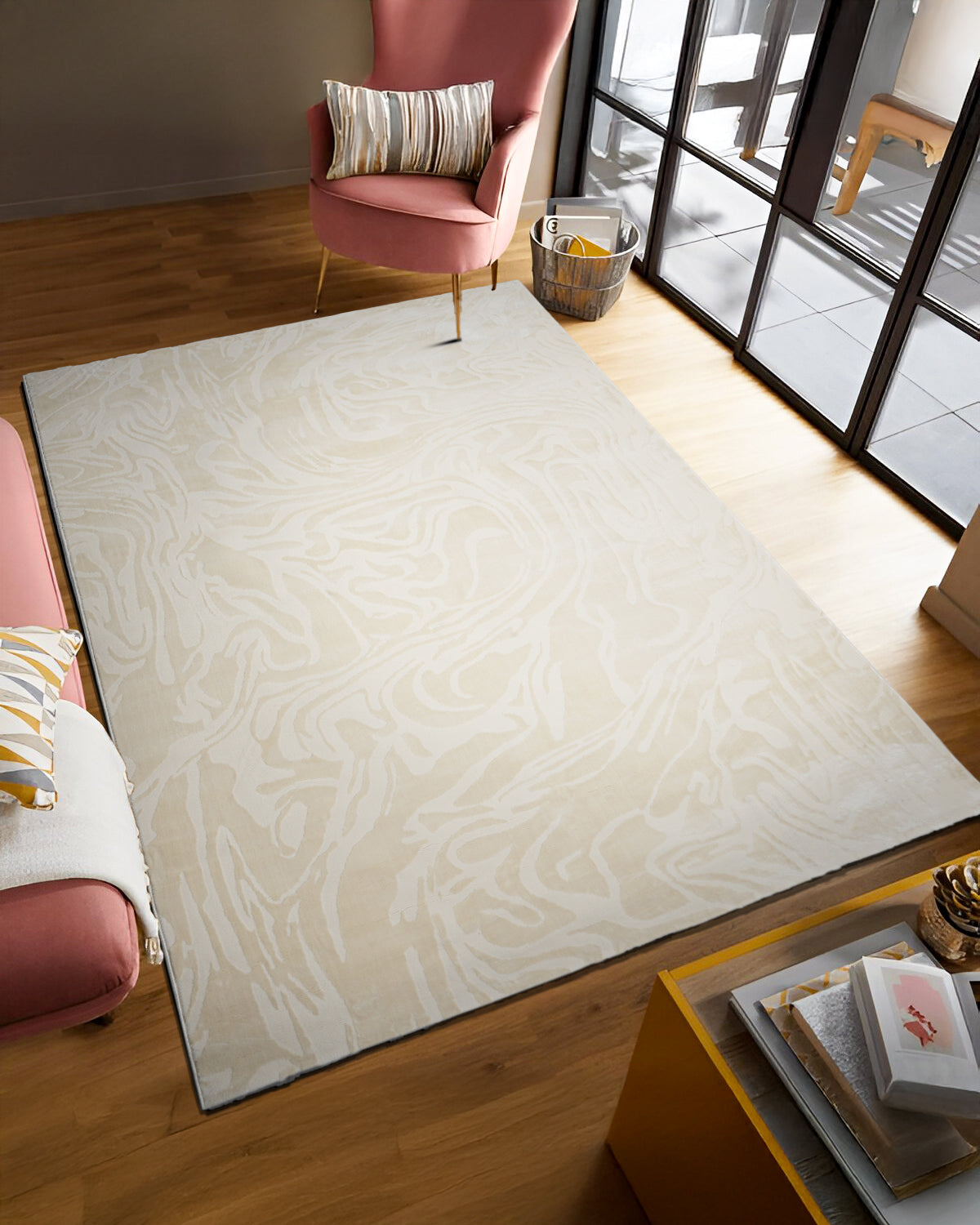 Merapi Pearl rug styled in a living room