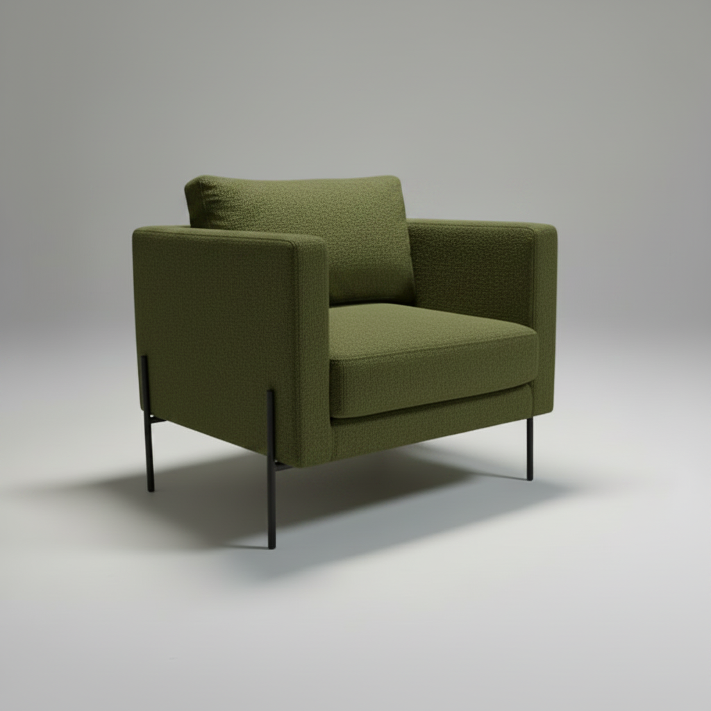 Yellow armchair with black legs on a gray background