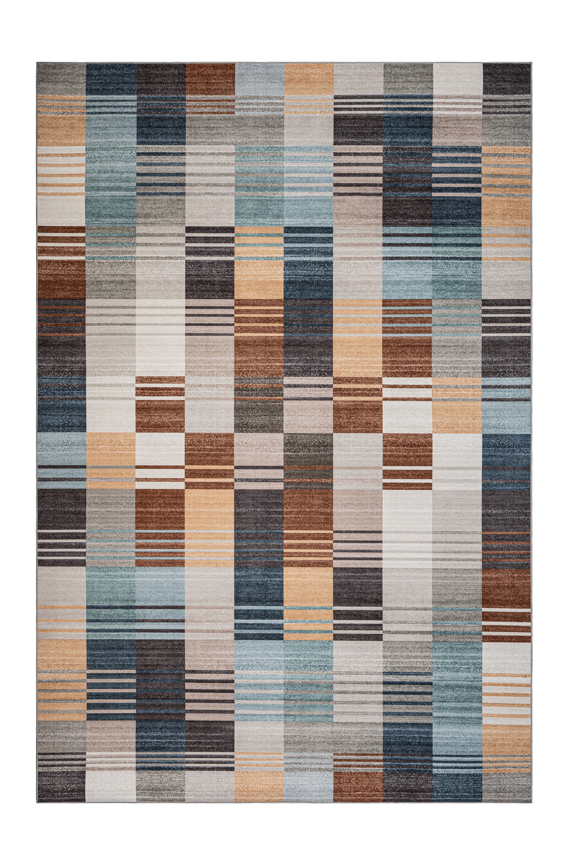 Multicolored checkered rug on a white background