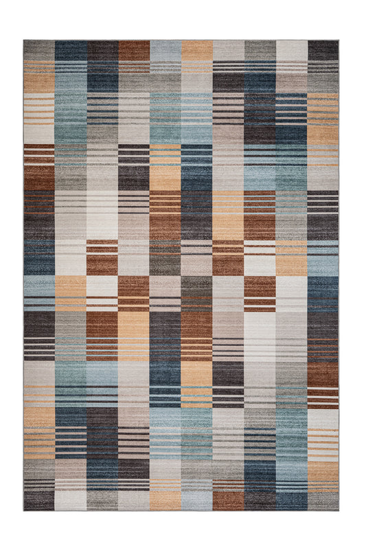 Multicolored checkered rug on a white background