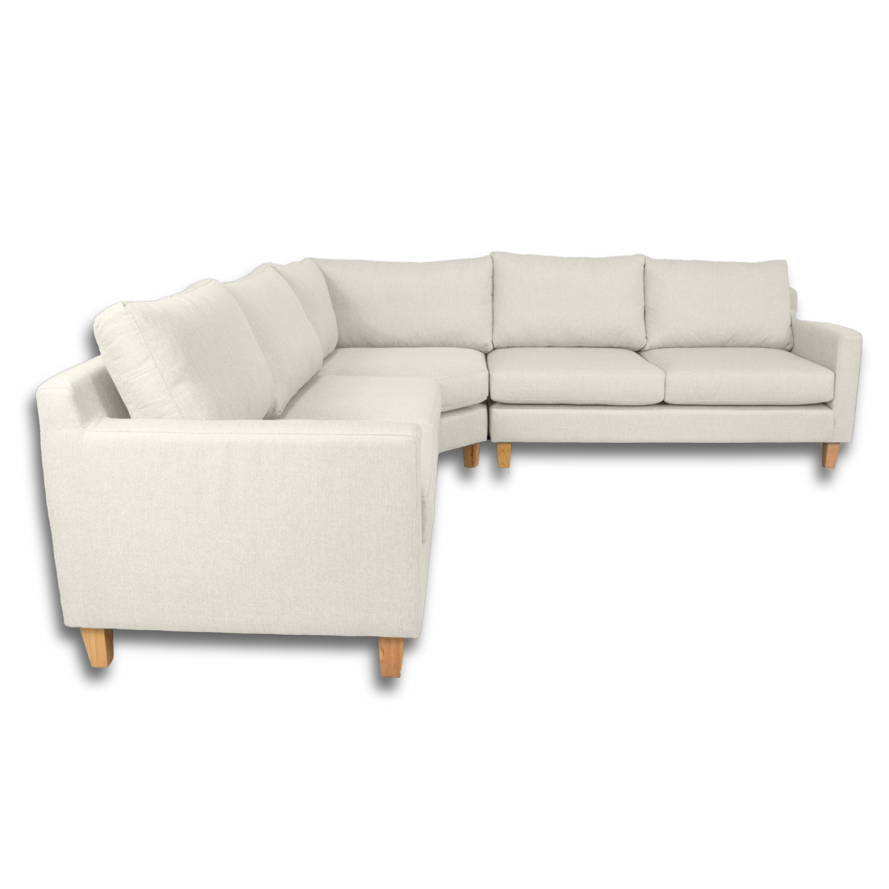 Stylish Ryan L-Shaped Corner Couch with thin arms, customizable in various fabrics and colours.