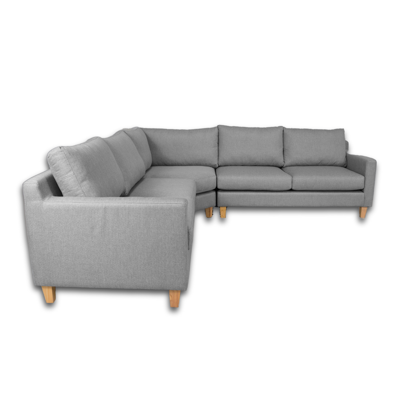 Side view of the Ryan L-Shaped Corner Couch, showcasing its wooden legs and modern design.