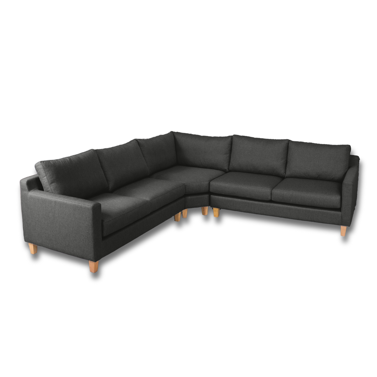 Side view of the Ryan L-Shaped Corner Couch, showcasing its wooden legs and modern design.