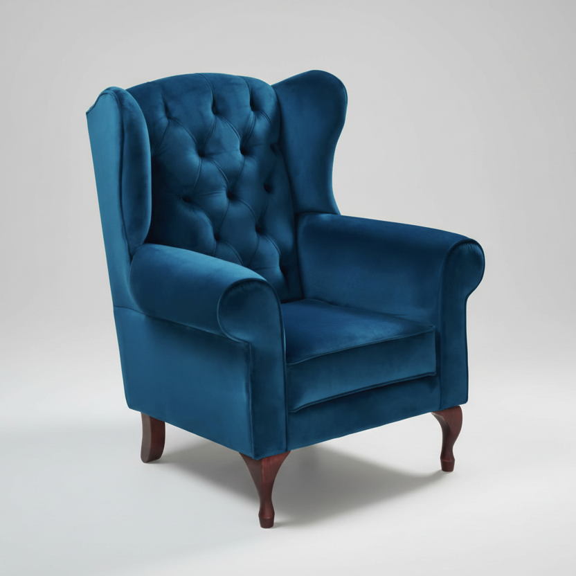 Blue armchair on a white background