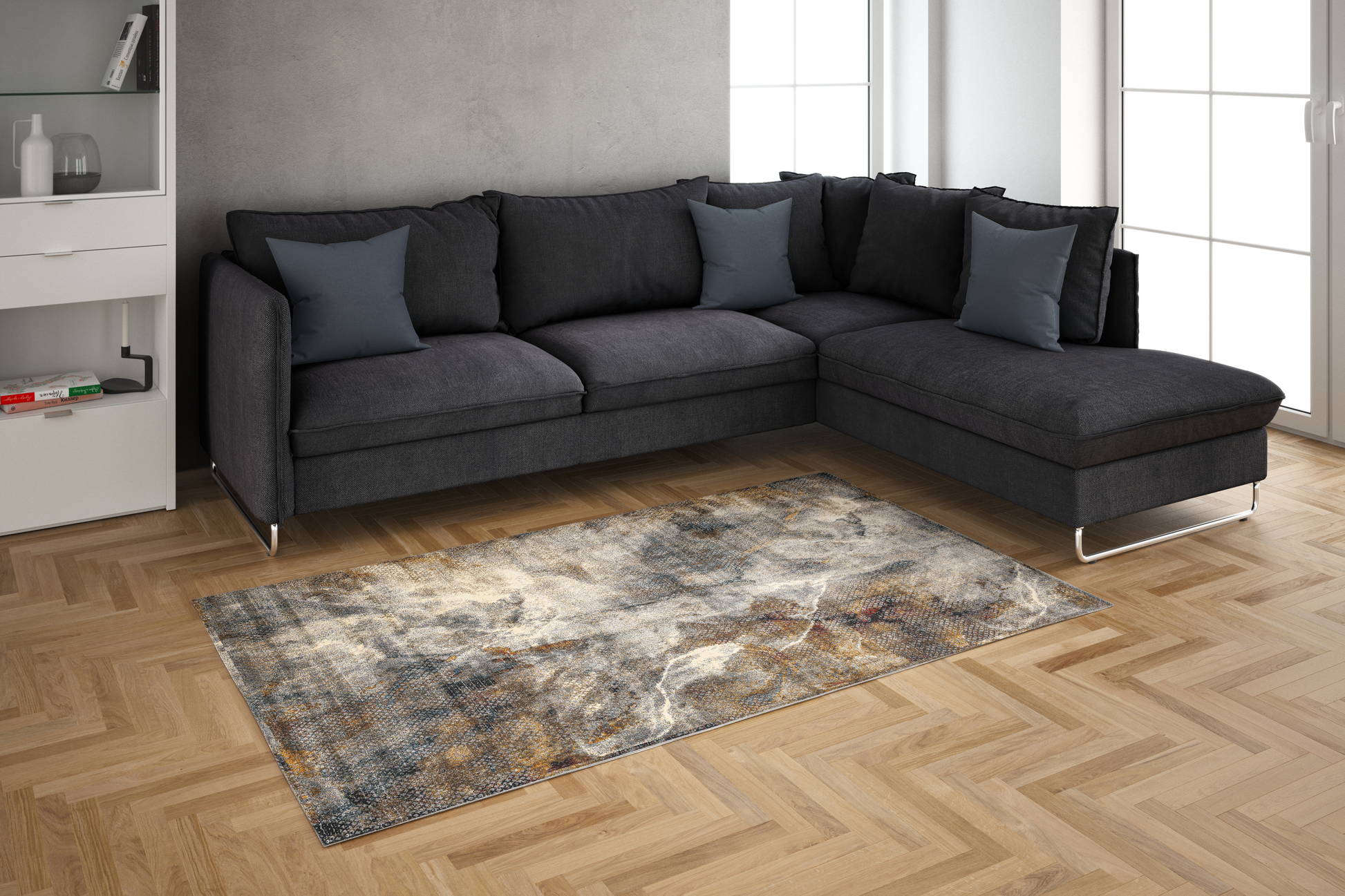Verve rug with charcoal sofa