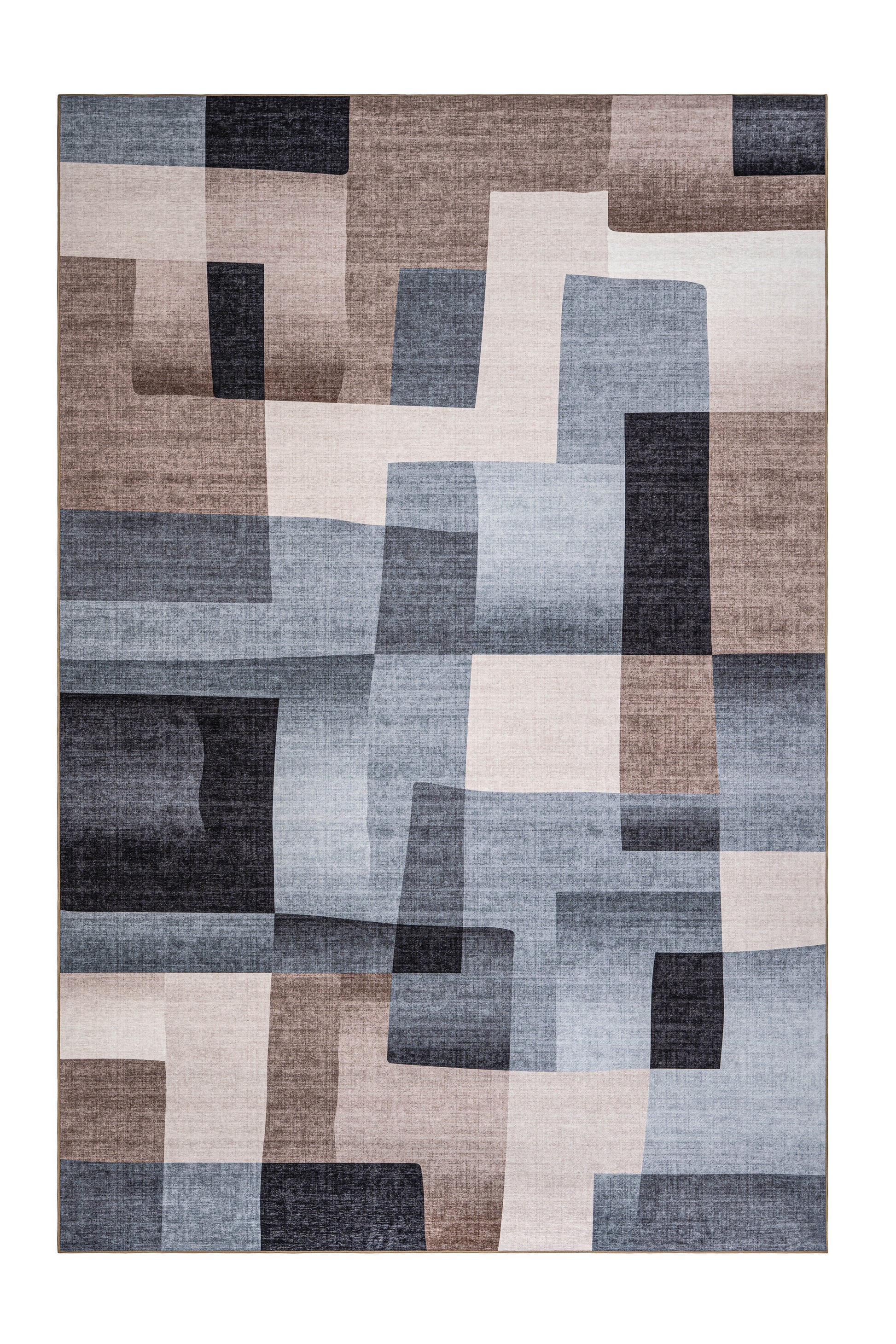 Rectangular area rug with geometric pattern on a white background