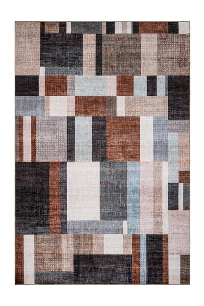 Multicolored patchwork rug on a white background