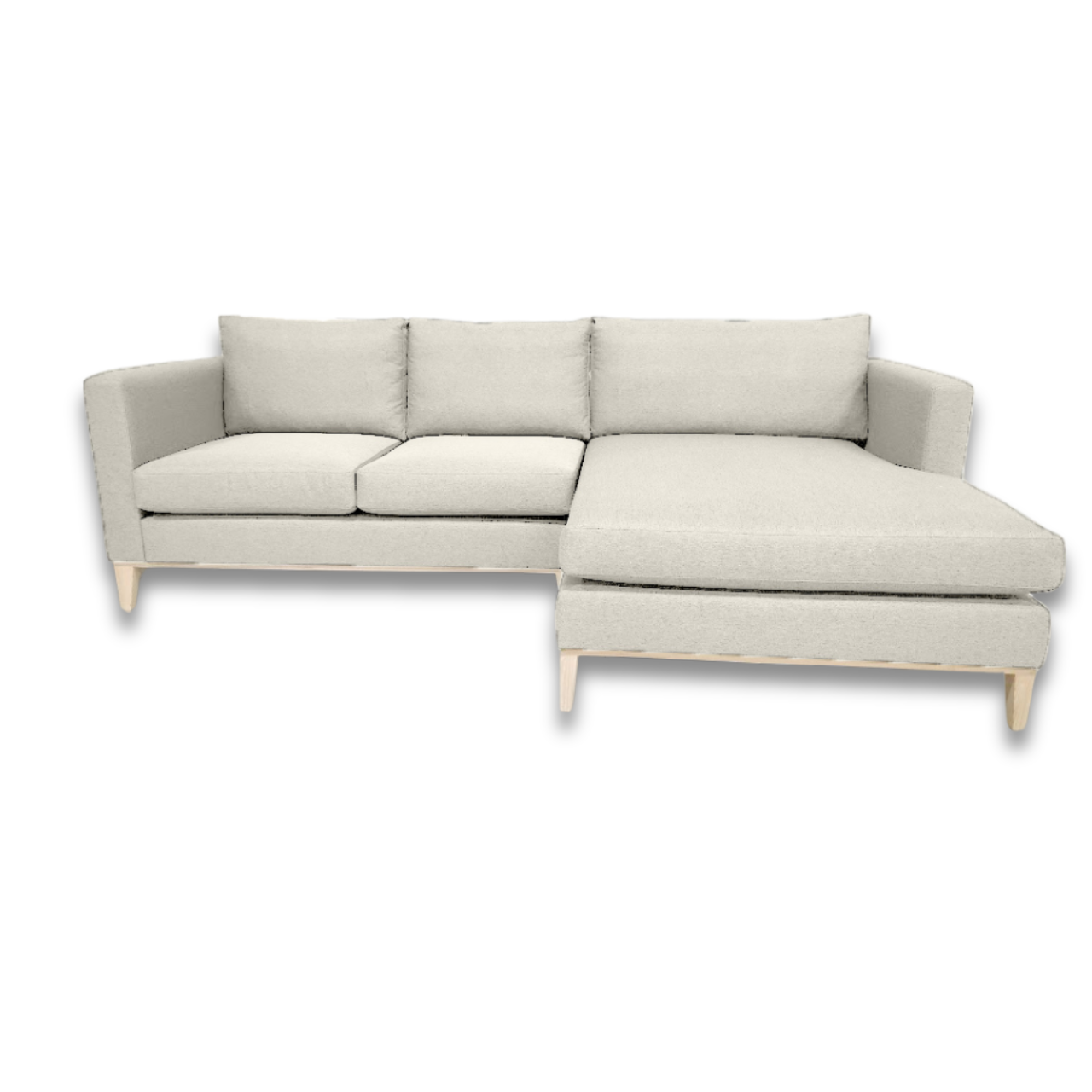 L-shaped Woodlands Daybed with natural wood finish, ideal for rustic and modern interiors.