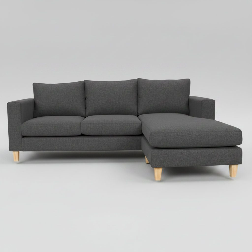 Beige sectional sofa on a light gray background