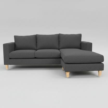 Beige sectional sofa on a light gray background