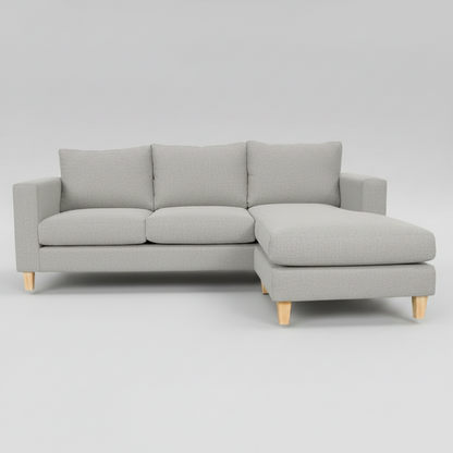 Beige sectional sofa on a light gray background