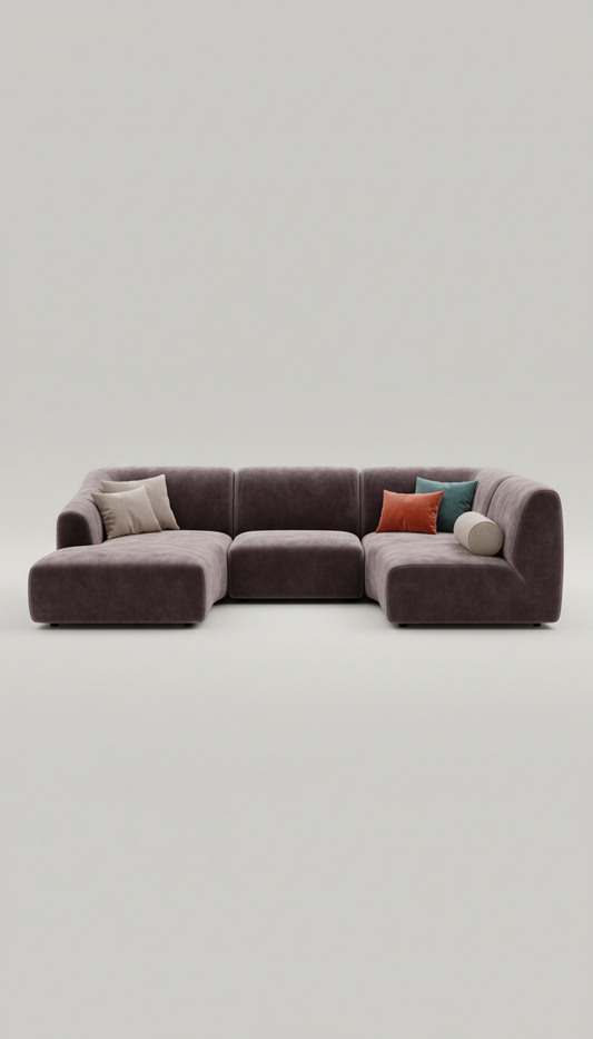 Sculpted velvet sectional sofa
