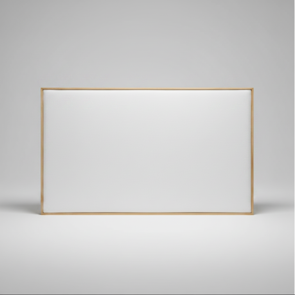 White headboard with oak frame on a 