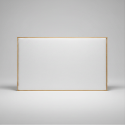 White headboard with oak frame on a 
