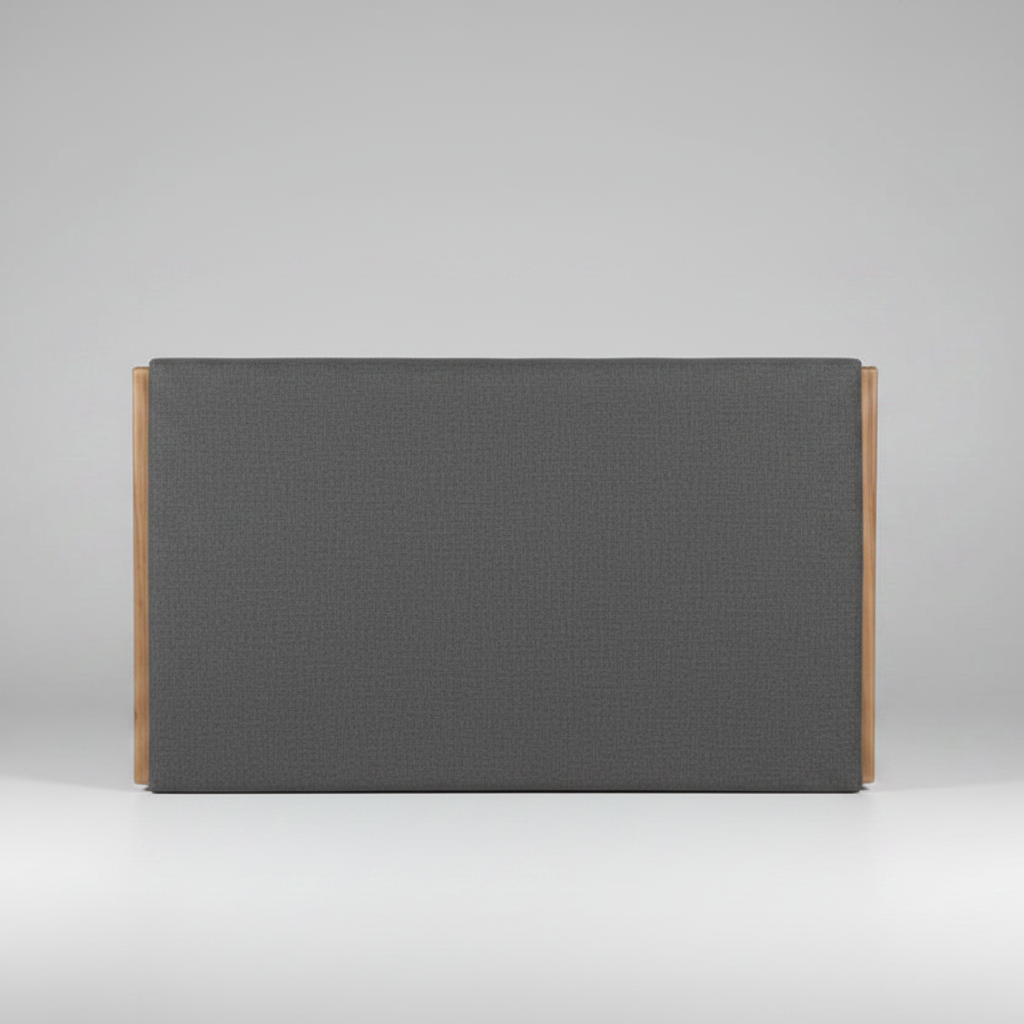 Headboard with wooden ends on a light gray background
