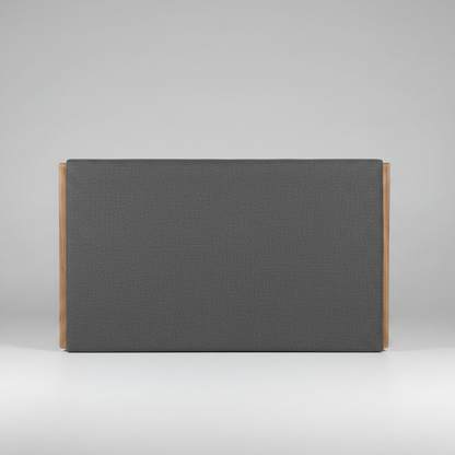 Headboard with wooden ends on a light gray background