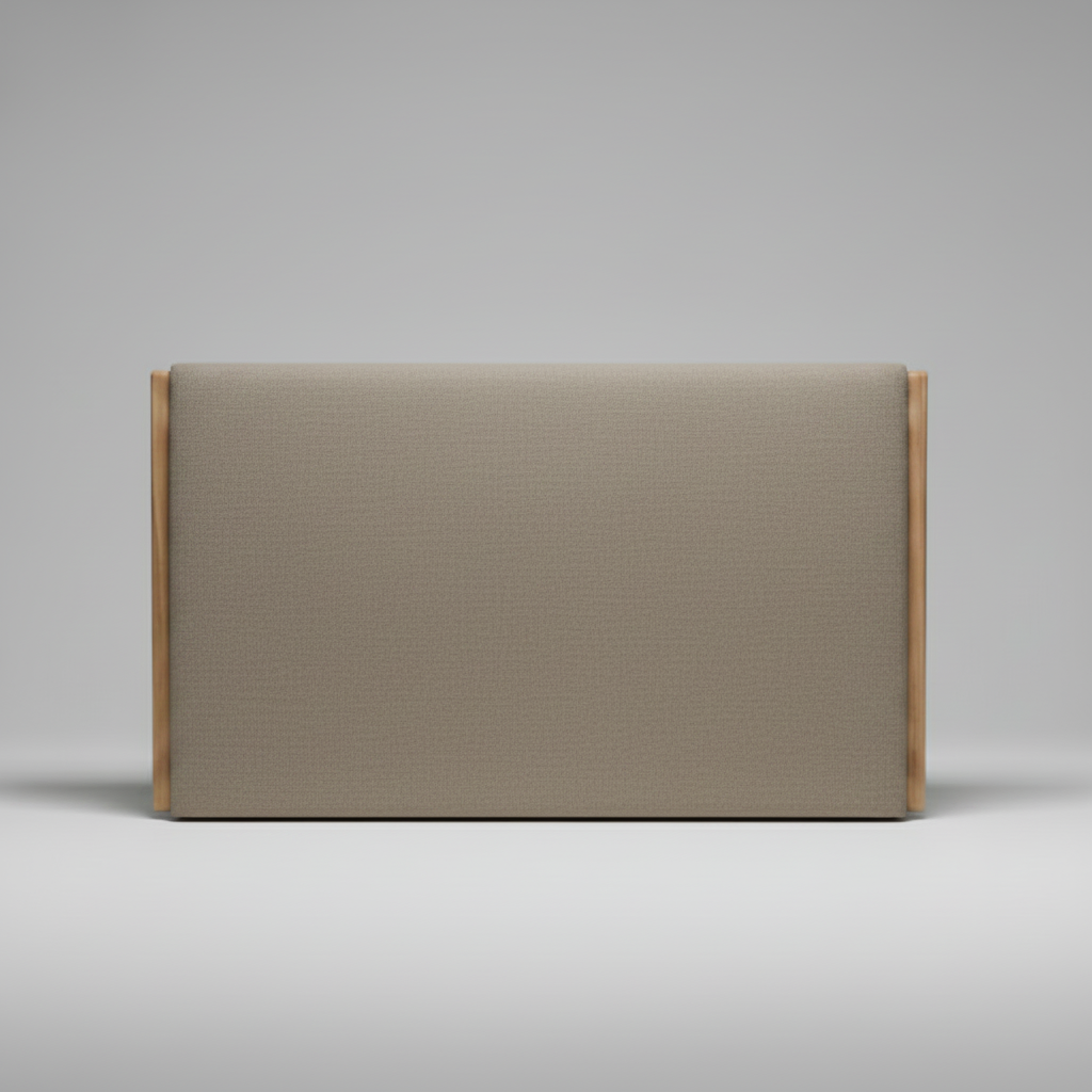 Rectangular headboard with wooden sides on a gray background