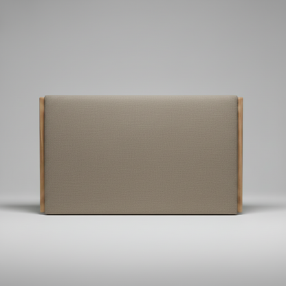 Rectangular headboard with wooden sides on a gray background