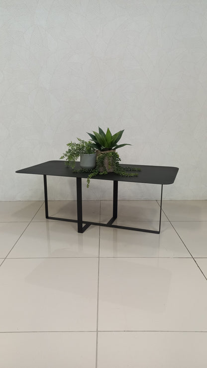 Zurich Black Steel Coffee Table with a modern rectangular design and curved corners.