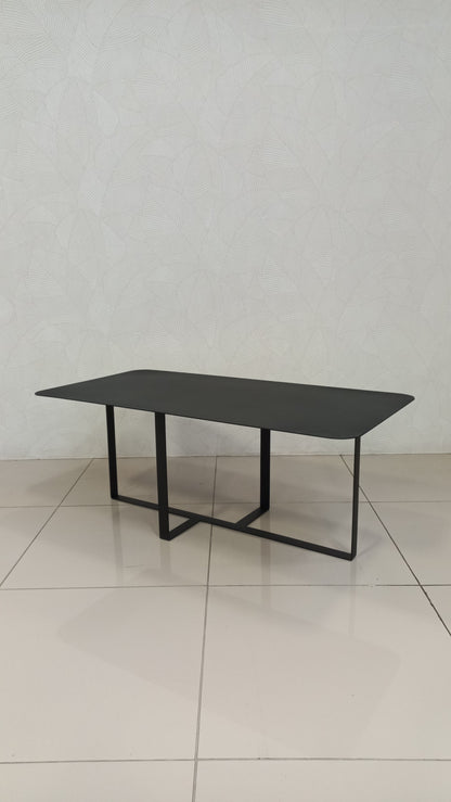 Zurich Black Steel Coffee Table with a modern rectangular design and curved corners.