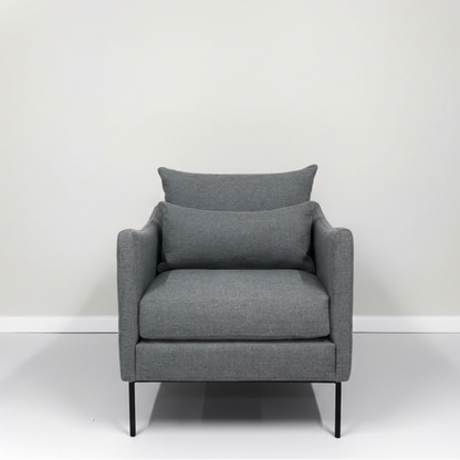 Carlo Armchair with upholstered seat and black steel frame.

