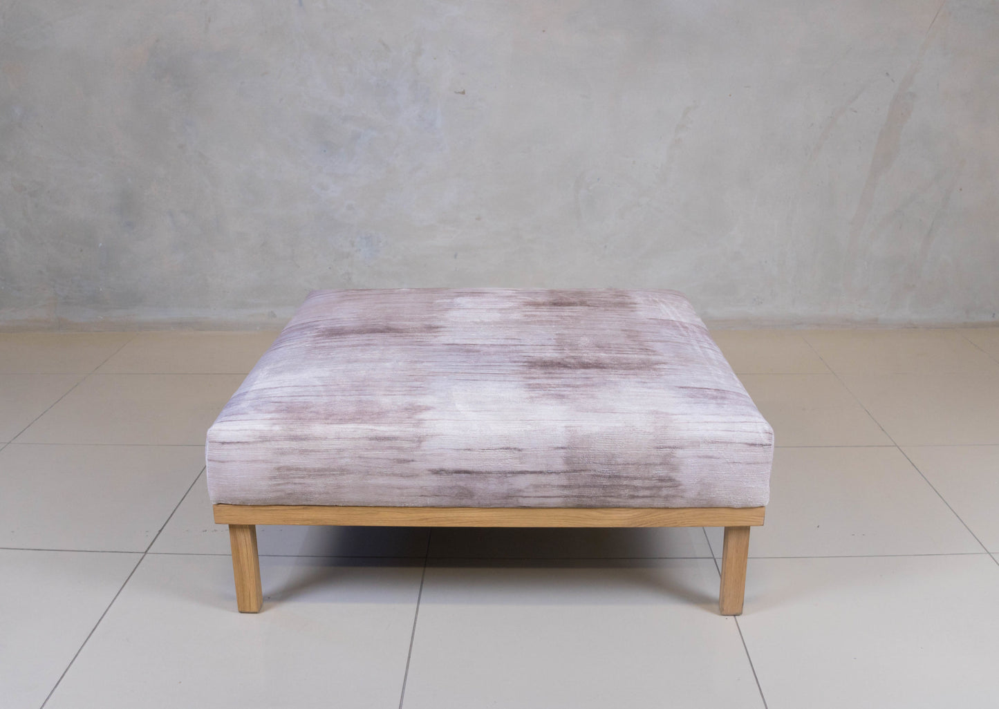 Scandi Ottoman Bench with oak legs and upholstered top.