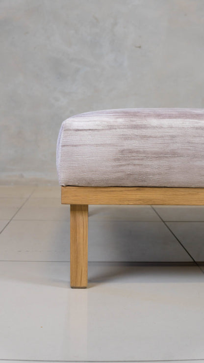 Scandi Ottoman Bench with oak legs and upholstered top.