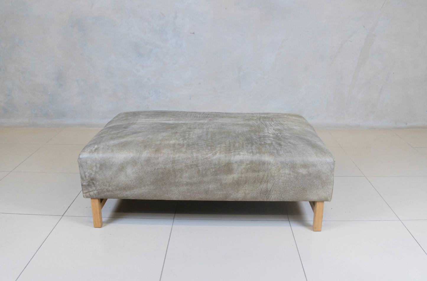 Scandi Ottoman Bench with oak legs and upholstered top.