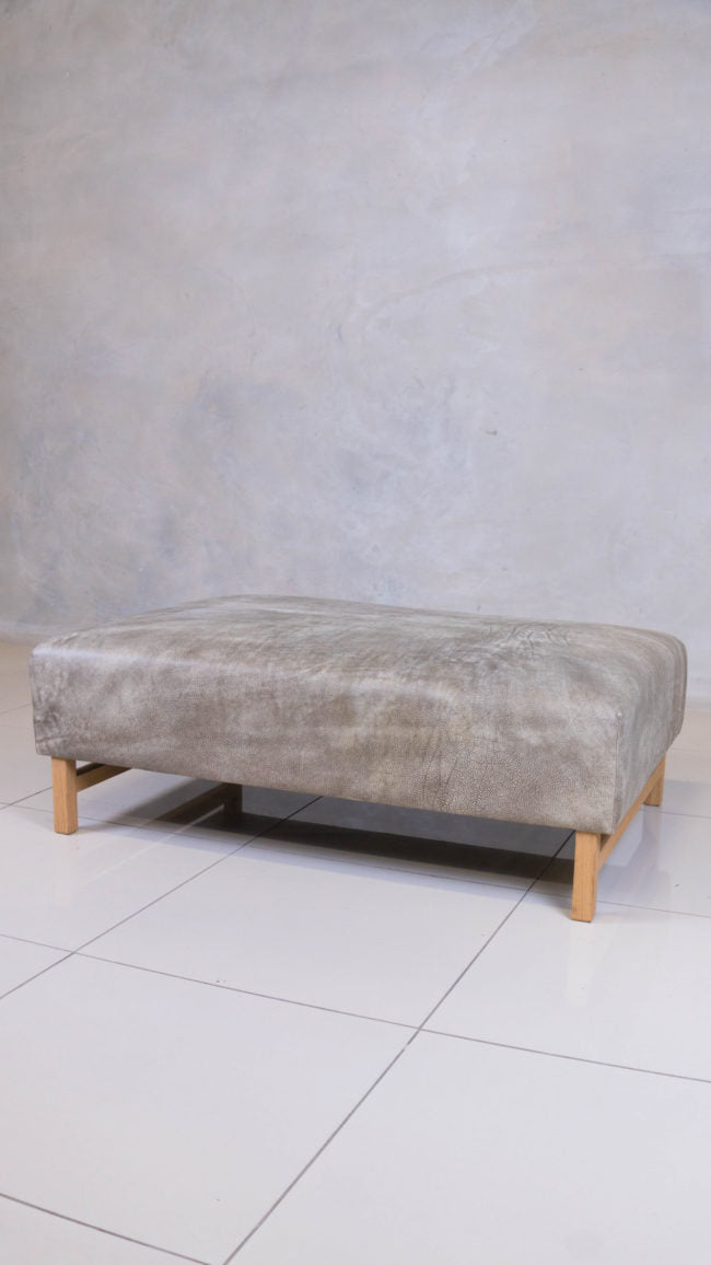Scandi Ottoman Bench with oak legs and upholstered top.