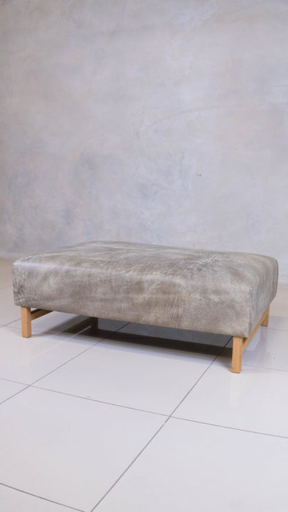 Scandi Ottoman Bench with oak legs and upholstered top.