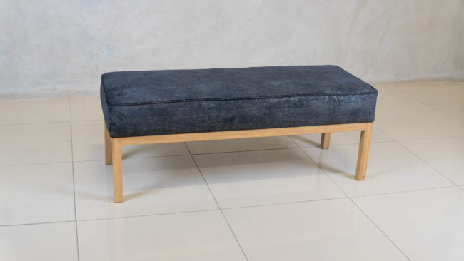 Elegant oak bench, handcrafted with custom upholstery.