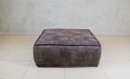 Boho Floor Ottoman in custom fabric, oversized and cozy.