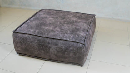 Boho Floor Ottoman in custom fabric, oversized and cozy.