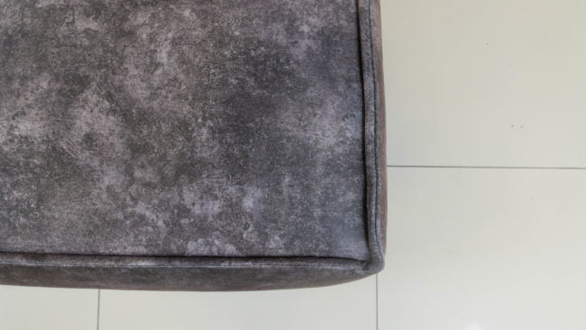 Boho Floor Ottoman in custom fabric, oversized and cozy.