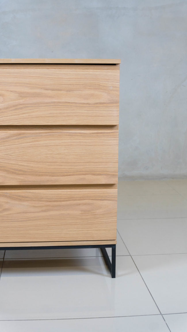 Oak drawer cabinet, perfect for stylish storage.