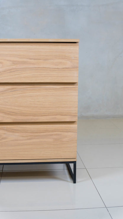 Oak drawer cabinet, perfect for stylish storage.