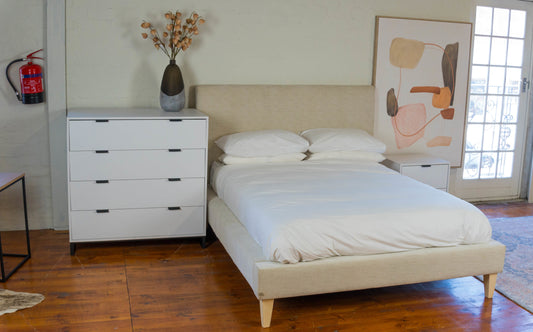 Trendy Upholstered Bed Set featuring sleek lines and modern design.