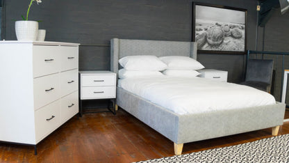 SOR Studio Upholstered Bed showcasing straight lines and a variety of colour options.
