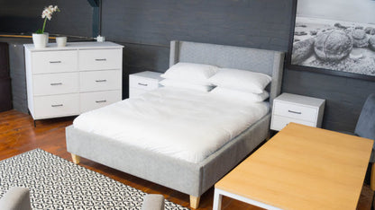 Studio Upholstered Bed in a contemporary setting, available in multiple colours and sizes.
