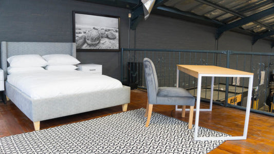 Modern Studio Bed, featuring sleek, straight lines and customizable upholstery.
