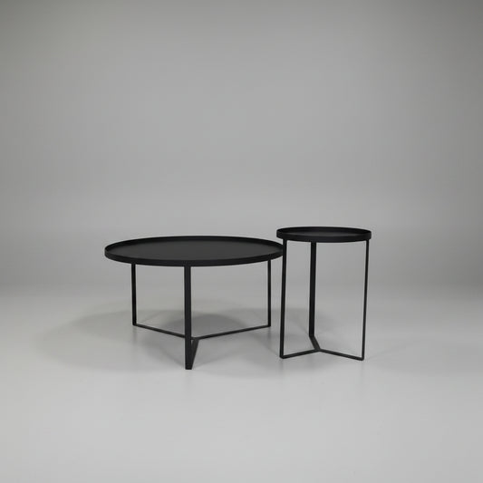 Saffron nesting coffee table set in black epoxy steel.
